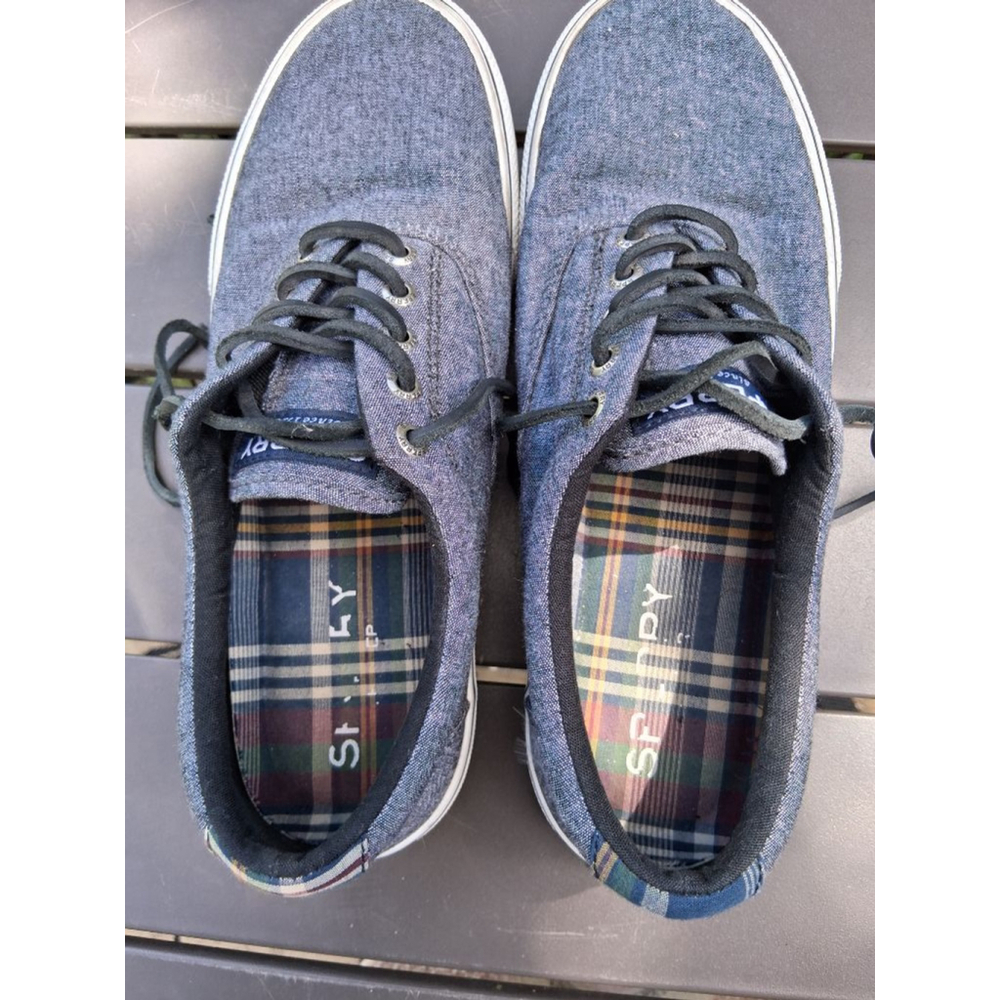 Men's Sperry Blue Denim Canvas Sneakers US 8.5 with White Soles Preppy - Picture 10 of 13